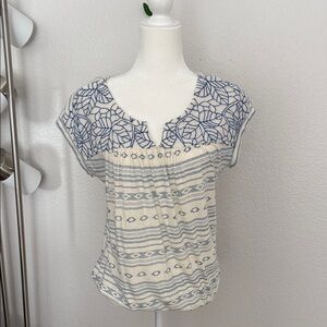 Lucky Brand Navy and Cream Patterned Blouse